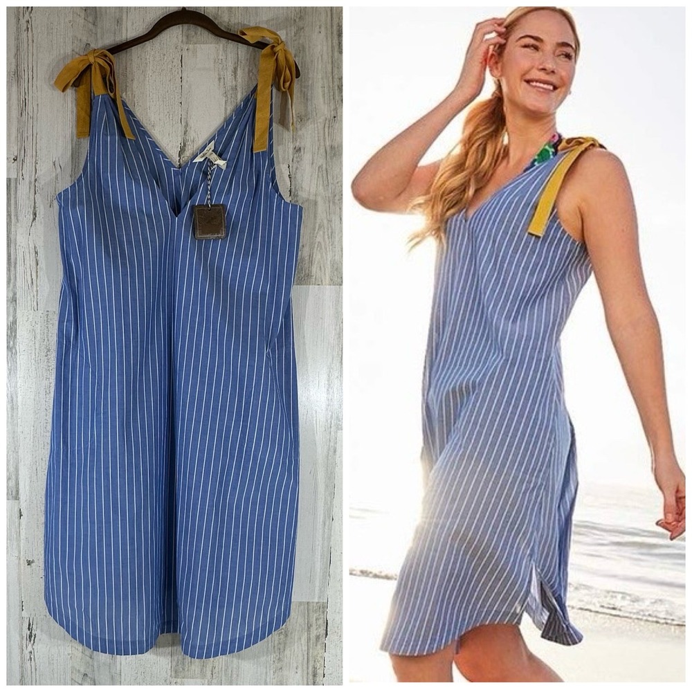 Matilda‎ Jane Sandy Seashell Coverup Dress Size Small Blue Striped Tie Shoulder